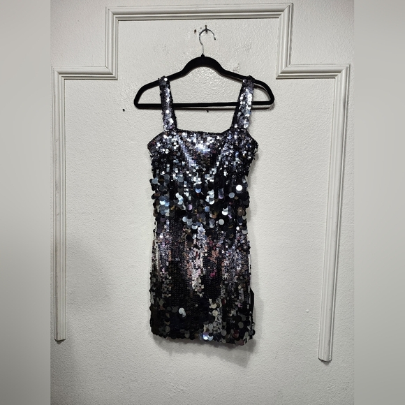 Lulus Disco Aura Silver and Grey Paillette Sequin Bodycon Mini Dress XS Party - Picture 6 of 9